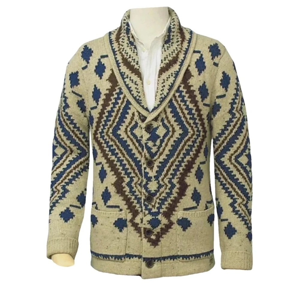 Men's Ralph Lauren Denim & Supply Beige and Blue Patterned Sweater